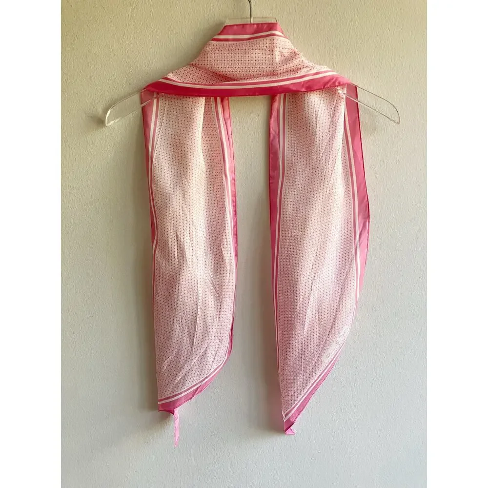 Vintage St. Ramonse Pink White Printed Rectangular Scarf Neck Kerchief Retro